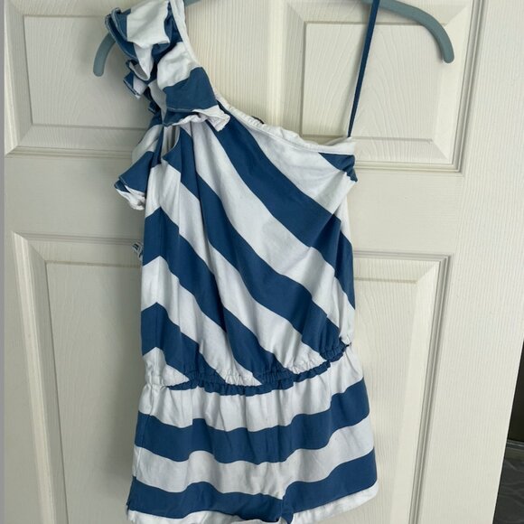 Ralph Lauren Girls Blue Stripped One-Shoulder Romper - Picture 5 of 5